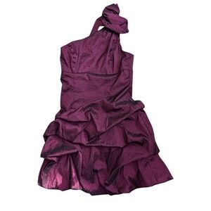 Cache Womens One Shoulder Mini Dress 6 Purple Iridescent Ruched Party Prom 90s